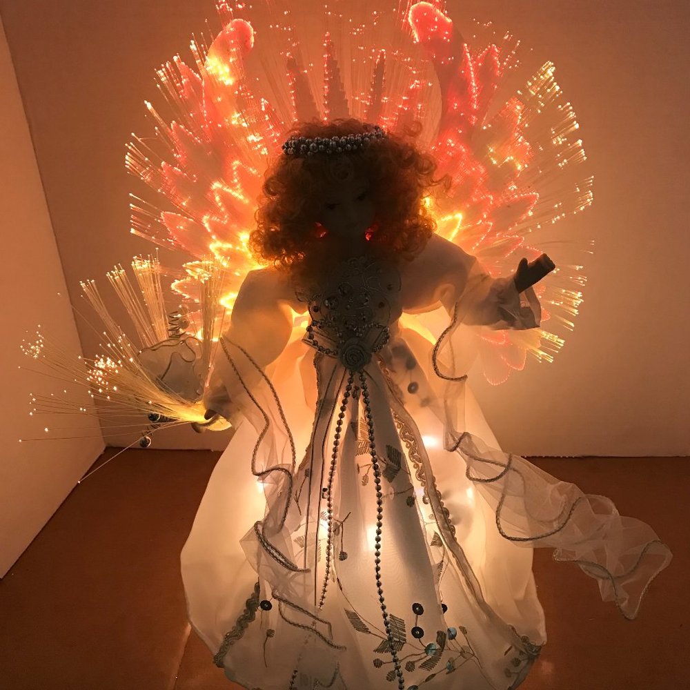 Fibre Optic Ivory Christmas Angel 13 inches tall